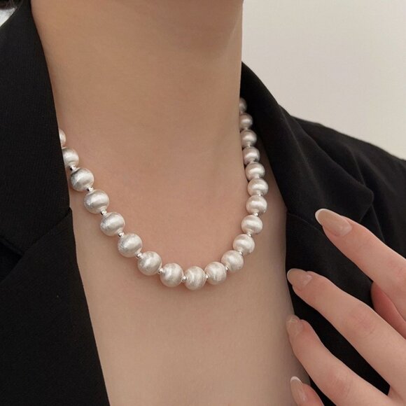 Silver Tone Frosted Bead Choker & Long Sweater Chain - Versatile! - Picture 4 of 4